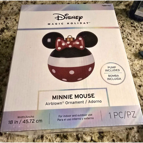 Minnie Mouse Christmas Air Blown Ornament Disney Magic 18" Large Airblown Red - Picture 5 of 8